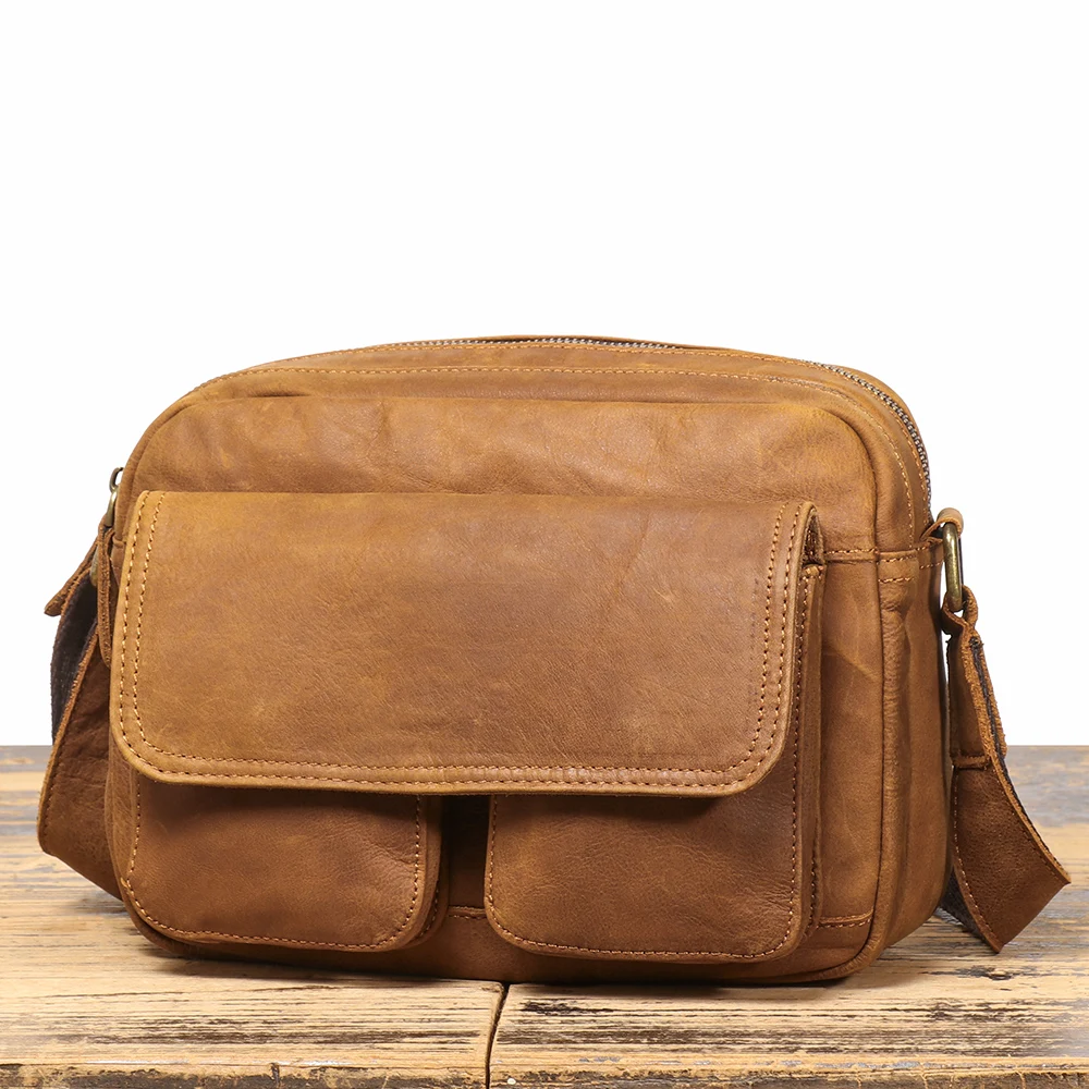 New Genuine Leather Men's Suede Single Shoulder Bag, First Layer Cowhide Crossbody Casual Versatile Bag