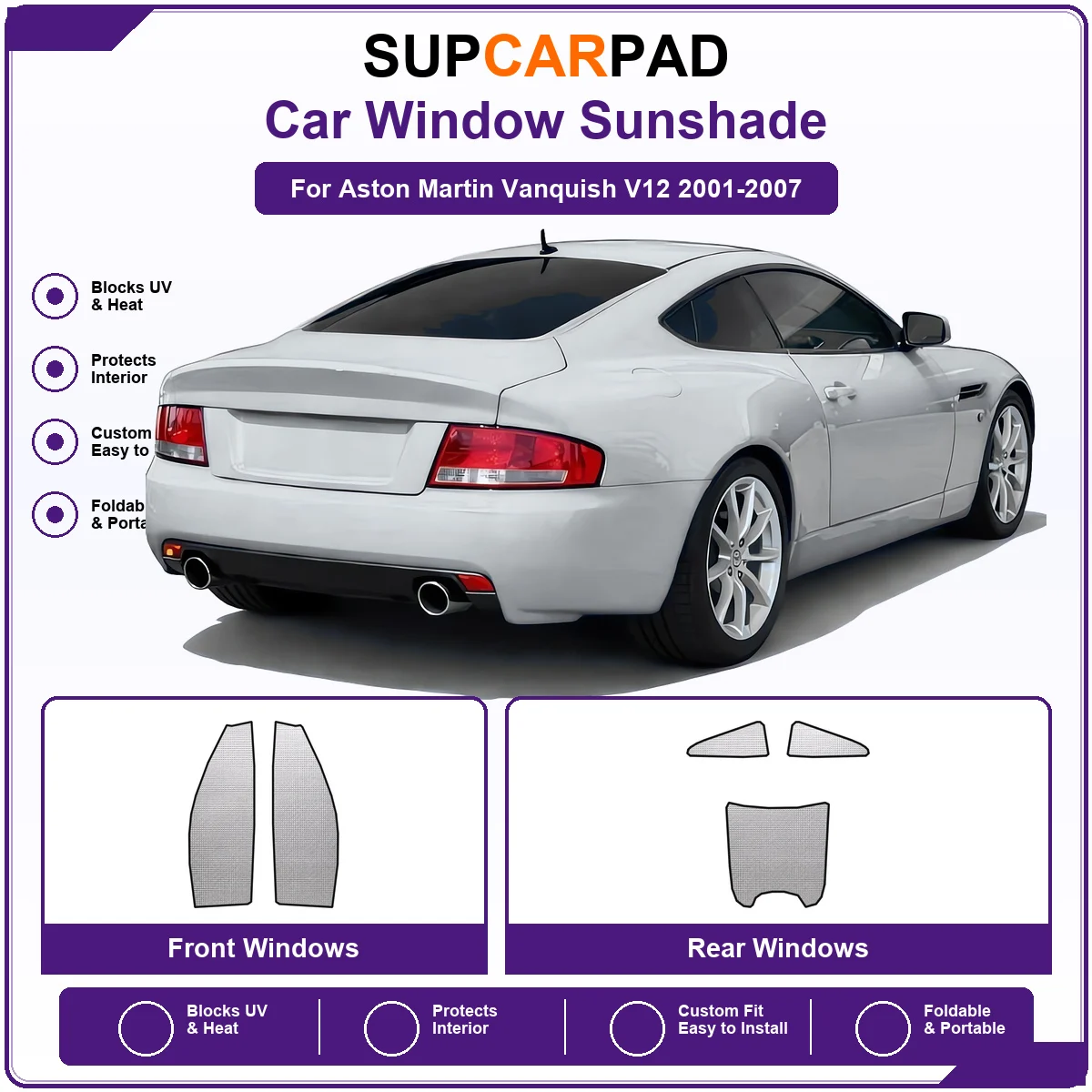 For Aston Martin Vanquish V12 2001-2007 Pre‑Cut Auto Window Sunshade Anti‑UV Car Sun Visor Protector