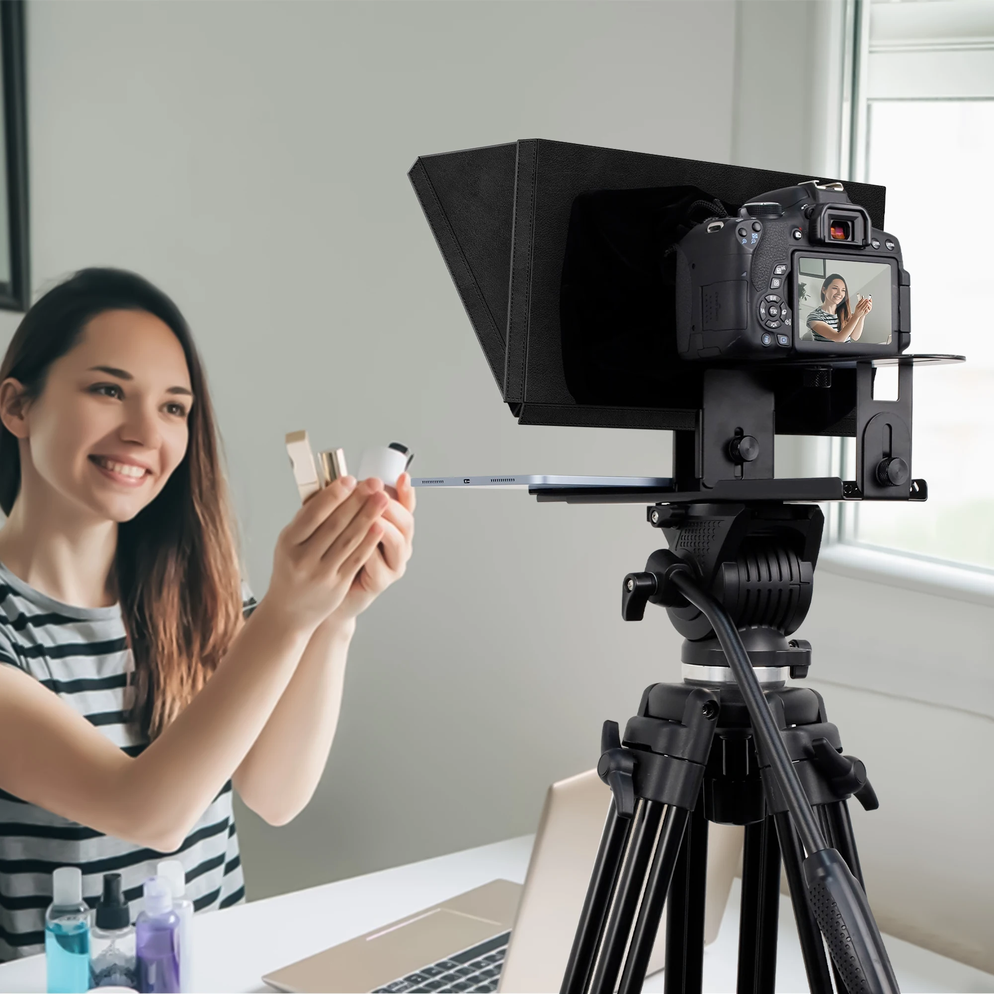Teleprompter portátil i2/12 pulgadas, dispositivo compatible con tabletas de 12,9 pulgadas con 9 pulgadas de ancho, dispositivo Universal de
