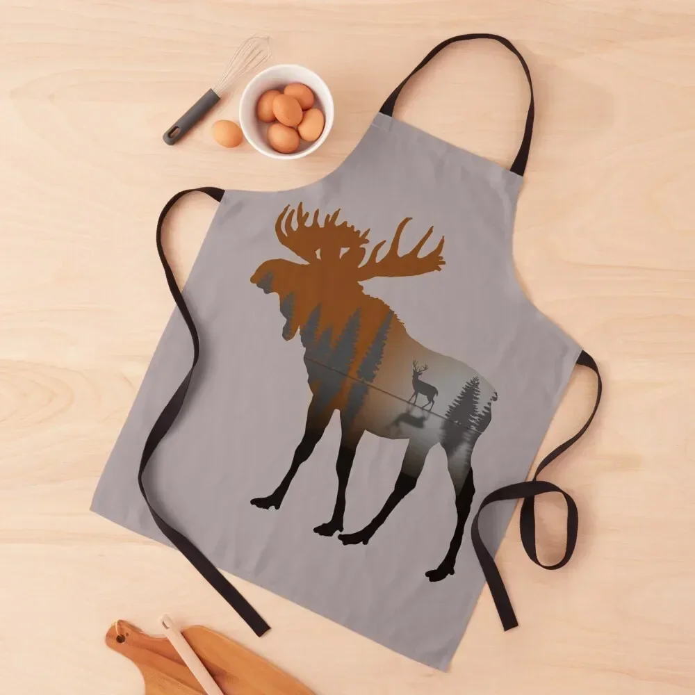 Outdoor Nature Trees Moose Deer Wildlife Forest Animal Peace Apron Household Items For Hairdresser Apron