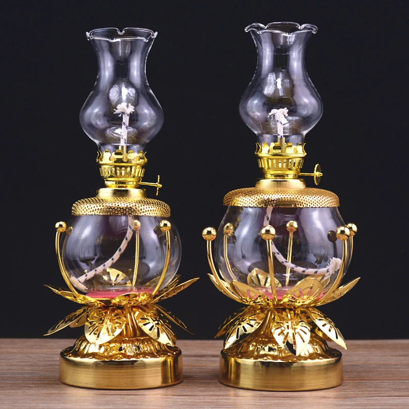 Windproof Buddhist Butter Lotus Lamp | Eternal Flame Glass Buddha Light | 8x23cm | Neo-Classical Design for Home & Prosperity