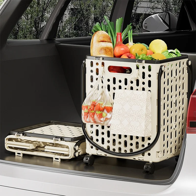 Multi-Functional Hand Pulling Shopping Cart Small Trolley Vegetable Buying Basket Home Use Foldable Portable Market Shopping Car