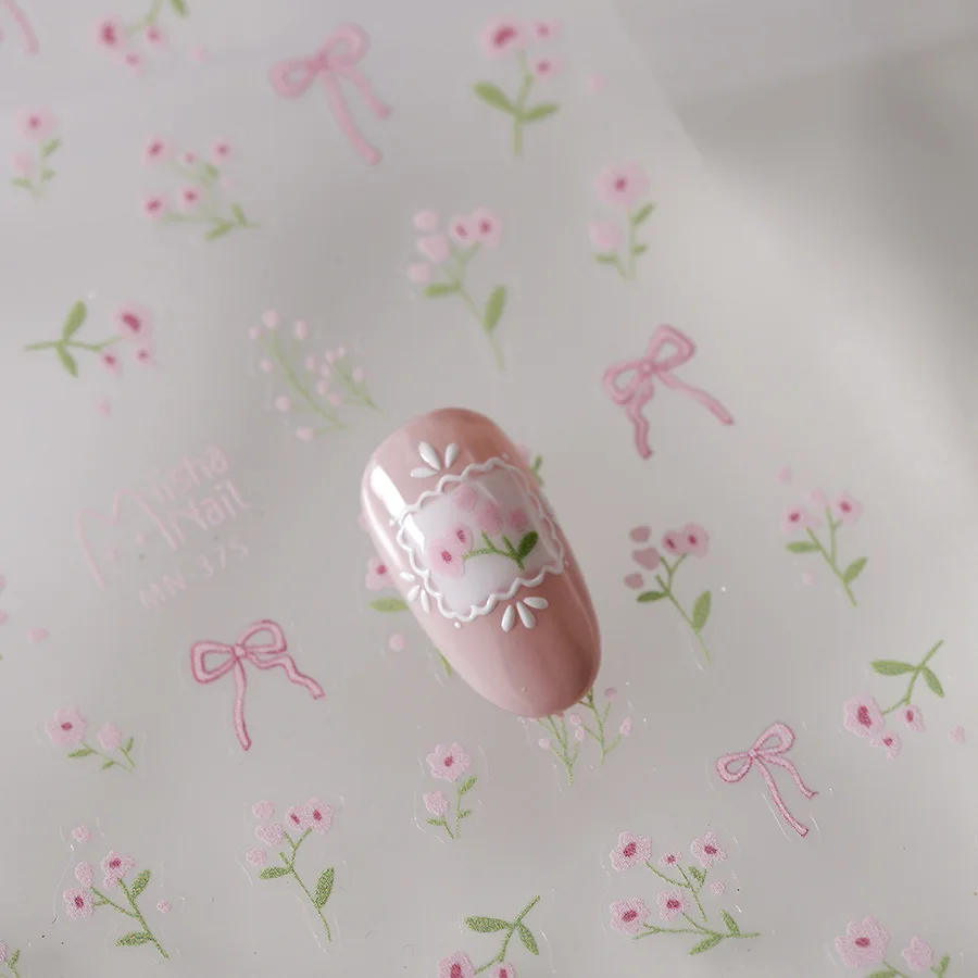 New Process Three-dimensional Simple Gradient Color Nail Sticker Flower Relief Back Glue Nail Sticker Pink Nail Decals