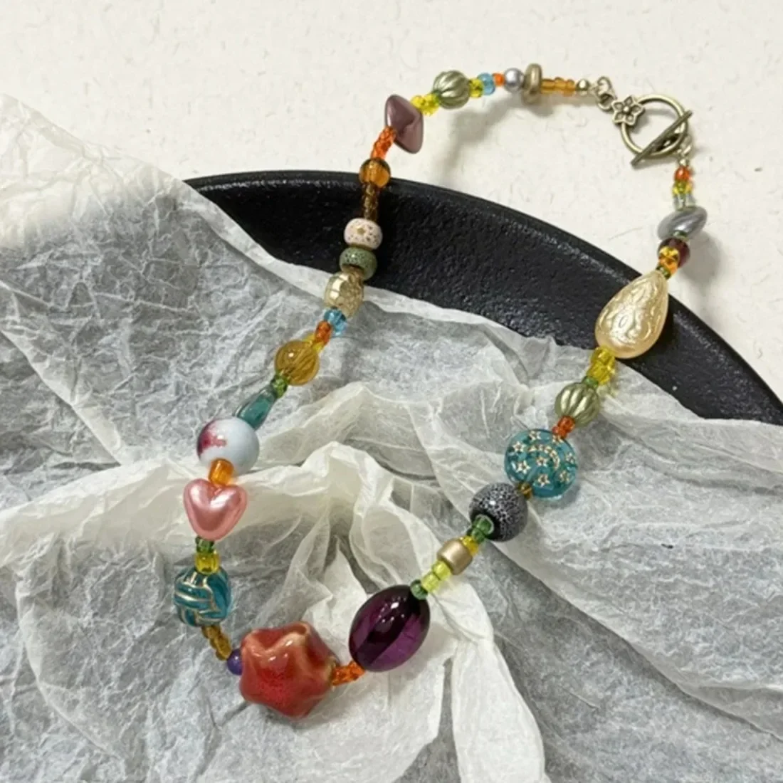 Colar étnico feito à mão com estrela – Boho colorido frisado joias de clavícula de verão, novo estilo chinês