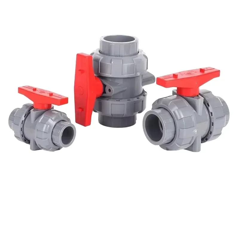 High Quality Dark Gray UPVC Double Ball Valve DIN DN25 Industrial Grade Plumbing Fittings Factory Direct Price
