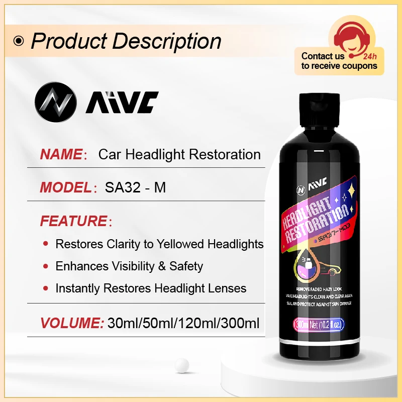 Car Headlight Restoration Polishing Kits AIVC-M Headlamp Repair Cleaning Remove Oxidation Auto Anti-Scratch Detailing Cleaning