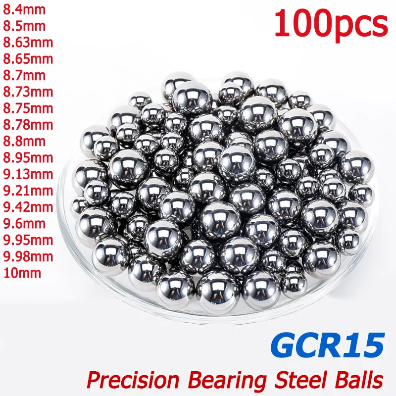 100pcs 8.4/8.5/8.65~10mm Bearing Steel Balls Solid High Precision GCR15 Chrome Steel Ball 8.63/8.73 /8/8.8/9.13/9.42/9.6/9.95mm