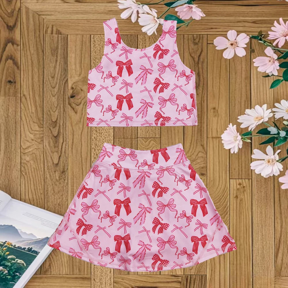 

Baby Girls Summer Sleeveless Pink Bows Top Skorts Yoga Sets