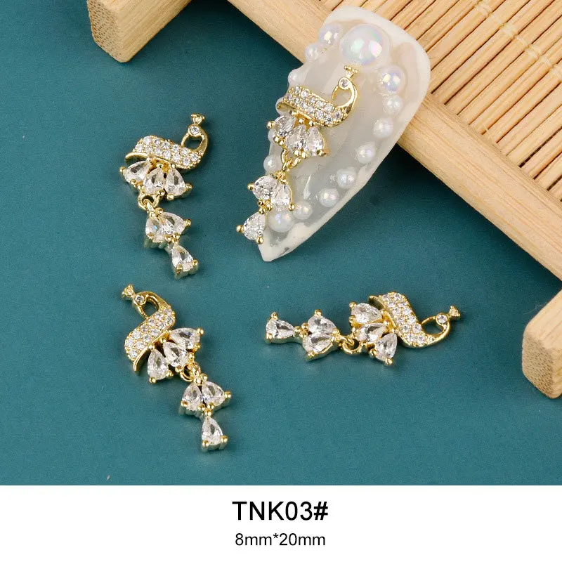 

10pcs TNK03 Crane Bird Tassel Alloy Zircon Nail Art Crystals Rhinestone Jewelry Nails Accessories Supplies Decorations Charms