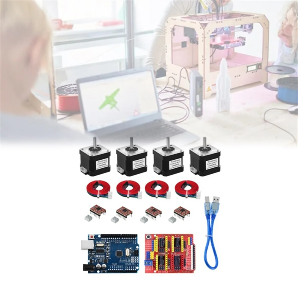 AA26P 4-Lead Nema17 Stepper Motor 17HS4401S + CNC-Shield V3 Engraving Machine+4pcs A4988 Driver Expansion Board 3D Printer Kit