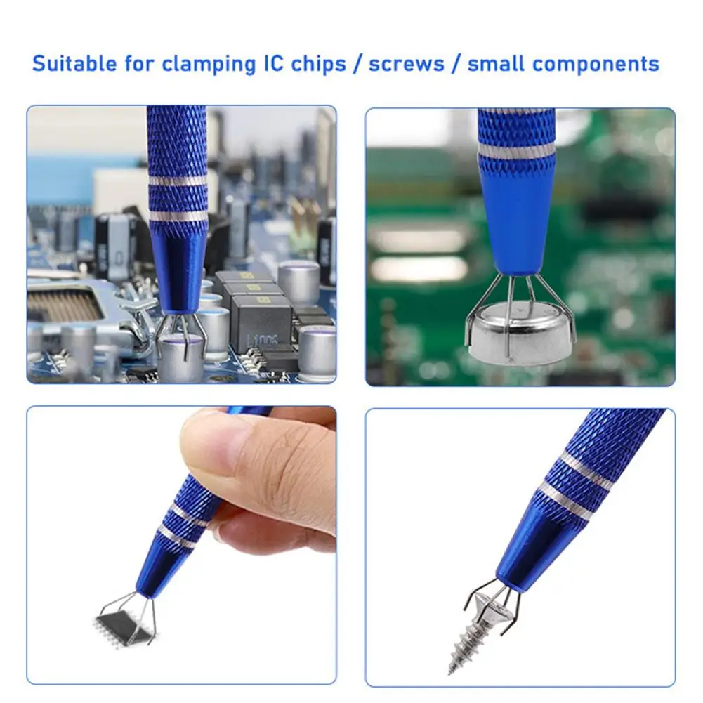 Grabber IC Extractor de chips de componentes electrónicos, recolector de tornillos de 4 garras, herramienta de reparación de piezas de precisión, nuevo