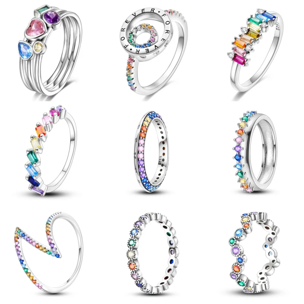 925 Sterling Silver Rainbow Colorful Zircon Closed Ring For Women Valentine's Birthday Fine Gifts Wedding Jewelry Accessories