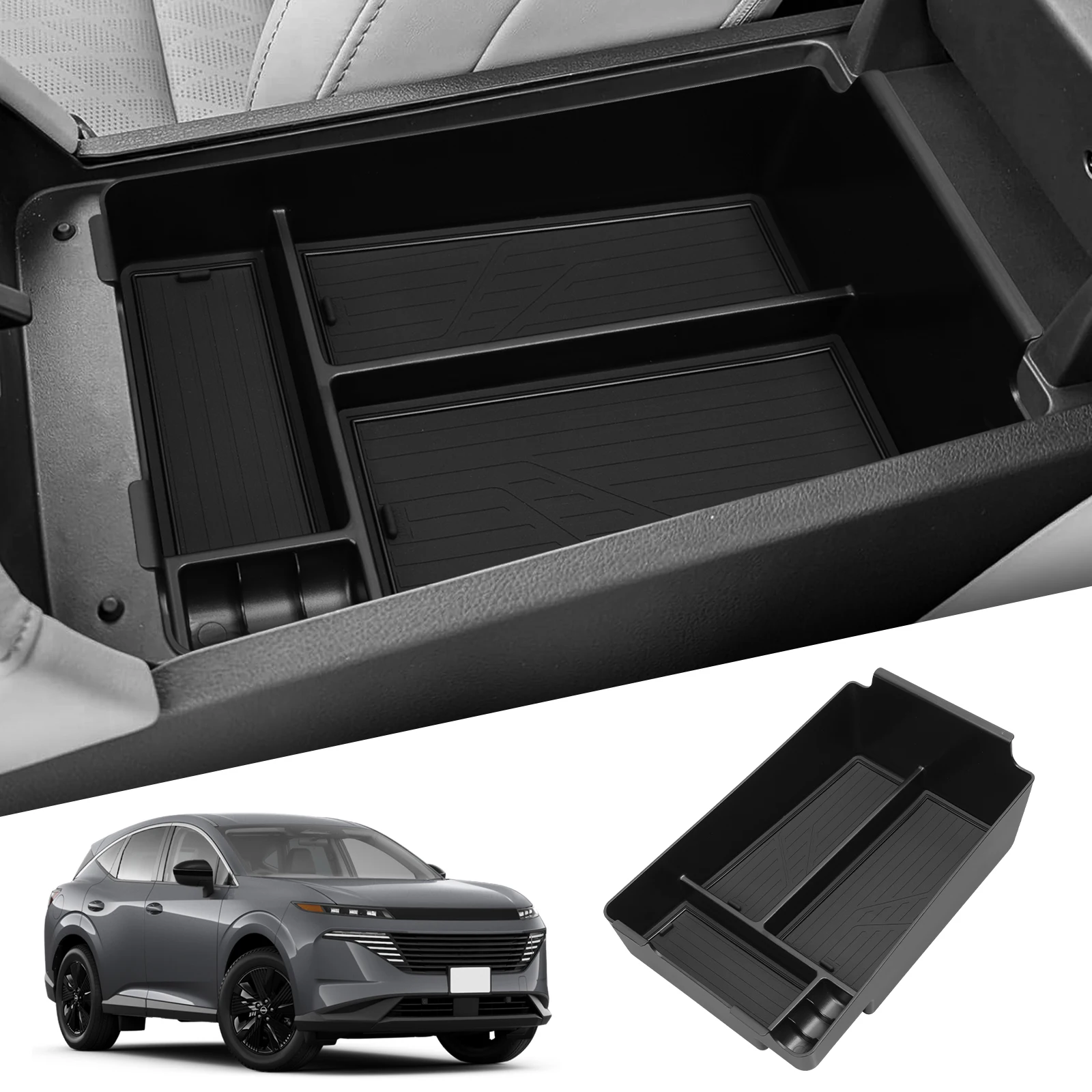 

LUCKEASY for Nissan Murano 2025 Center Console Armrest Storage Box Car Tray Organizers Accessories Tidying Black