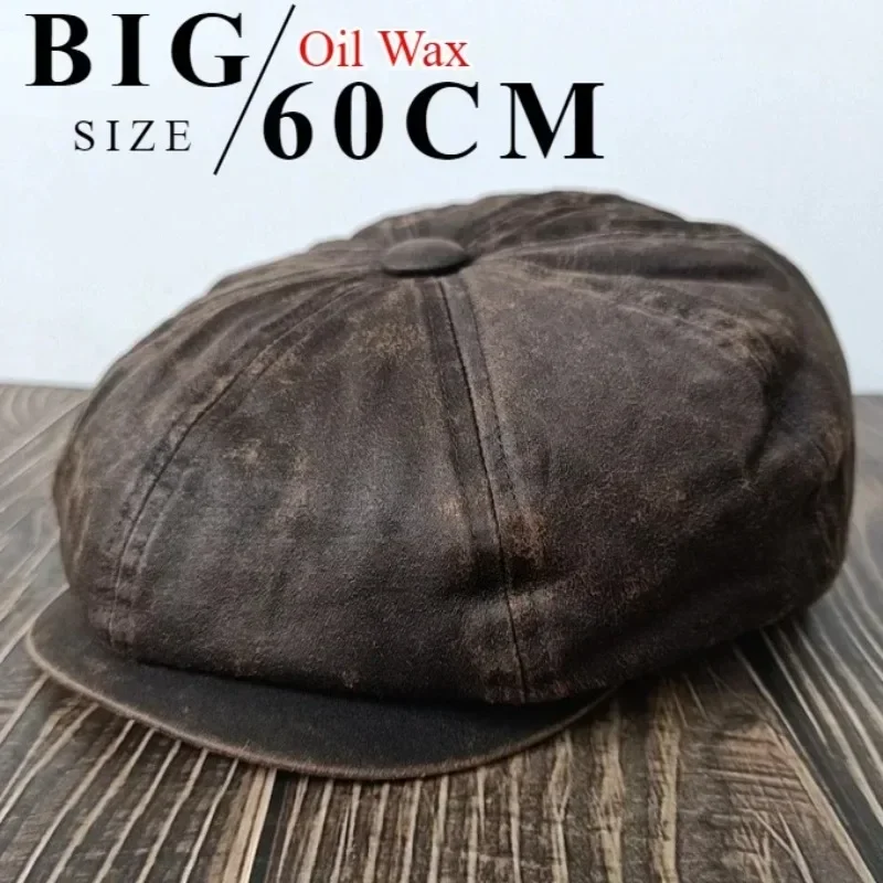 2025 New XL 60cm Waxed Paper Newsboy Cap - Men's Windproof Octagonal Beret, All-Season Durable Work & Casual Hat