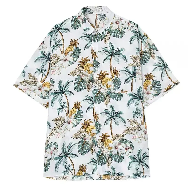 Męskie wakacje na co dzień z krótkim rękawem Aloha koszula hawajska z krótkim rękawem palma z nadrukiem Tropical Aloha niebieskie koszule Camisa hawajana