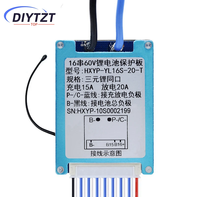 BMS 16S 60V 20A Lmo الثلاثي ليثيوم أيون 18650 لوح حماية شحن البطارية مع بالوعة الحرارة مع مقاومة NTC #1