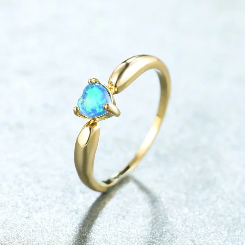 Blue Australian Treasure Gold Heart Ring Niche Design Women's Fashion Simple Cool Style Accessory Temperament