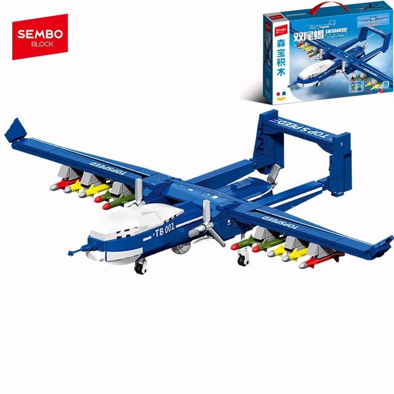 SEMBO BLOCK 434pcs MOC Military Fighter Assemblage Building Blocks Aircraft Model Bricks DIY Toys Kids for Boys Halloween Gifts