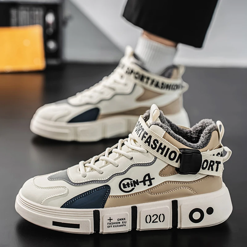 

Teenagers' cotton shoes 2025 new style winter children's fleece warm snow boots and high-top leather sneakers for big kids