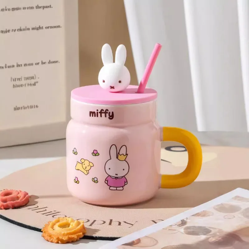 Miffy Ceramic Cup Lovely Rabbit Cartoon Pattern Gift Glass Good-looking Household Straw High Temperature Resistance Mug 540ML