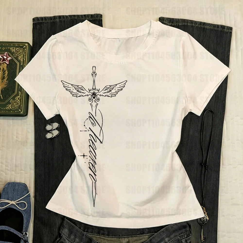 Y2K aesthetic cross printed women's T-shirt retro street punk garbage style summer decoration casual shirt