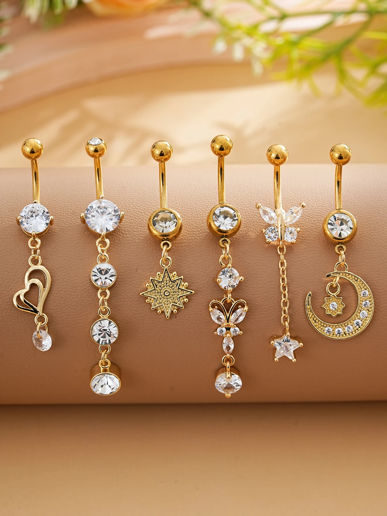 3-8 Stück/Set Gemischte Bauchnabelpiercing-Sets Lange Hängende Gebogene Bauchnabelringe Nombril Ombligo Damen 14G Schmetterling Bauchnabelpiercings