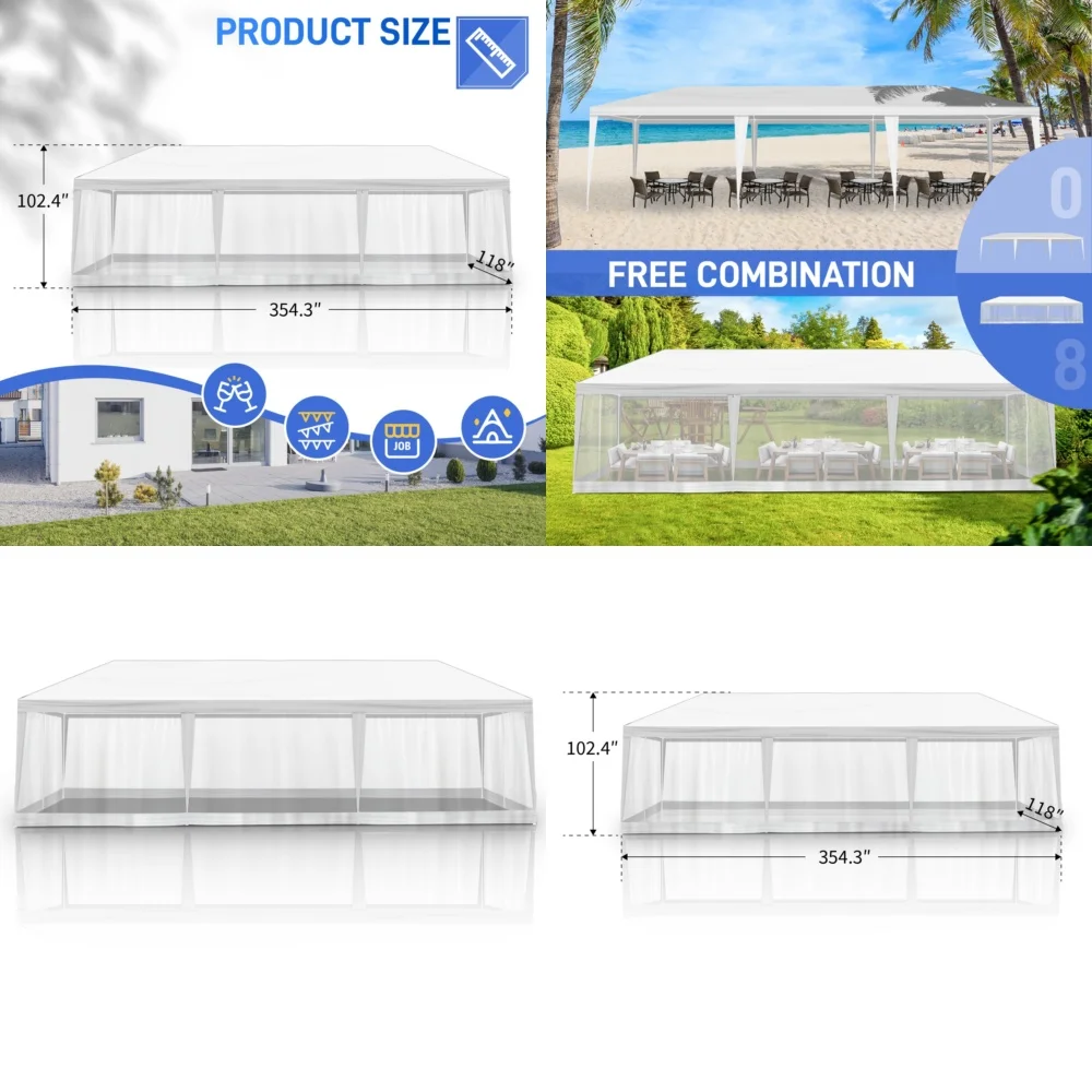 

Gazebos10x30 ft Outdoor Canopy Tent with 8 Removable Mesh Walls for Party Camping BBQ