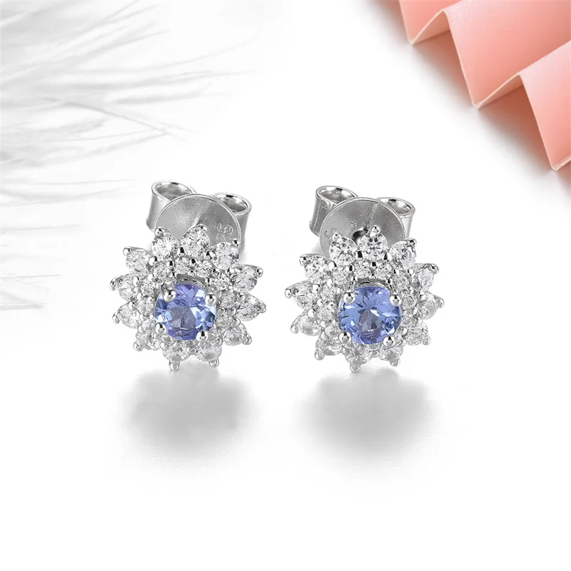 Natural Tanzanite Sterling Silver Stud Earring 0.36 Carats Genuine Light Purple-Blue Gemstone Women Daily Fine Jewelrys Gifts