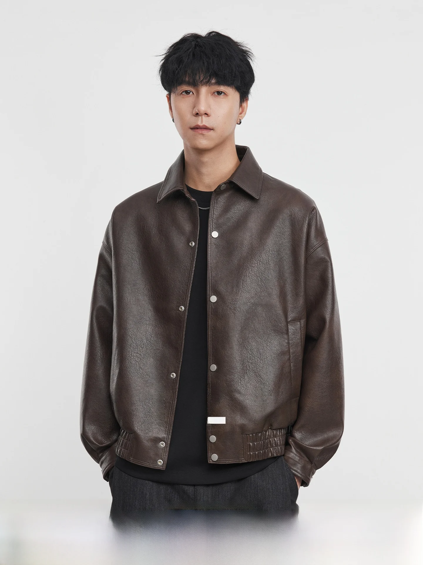 

Activ Brown Flap Leather Jaet Men's Faionable Outdoor Motorcycle Clothes Autumn New Sle Straight Cut Long Sve