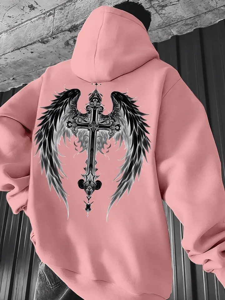 Hot selling autumn men's personalized angel wing print soft and