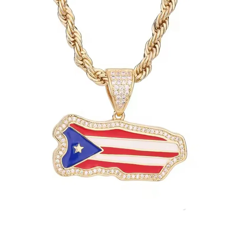 

Men's and women's necklaces plated with 18k gold zircon enamel national map hip-hop rock fashion jewelry party accessories