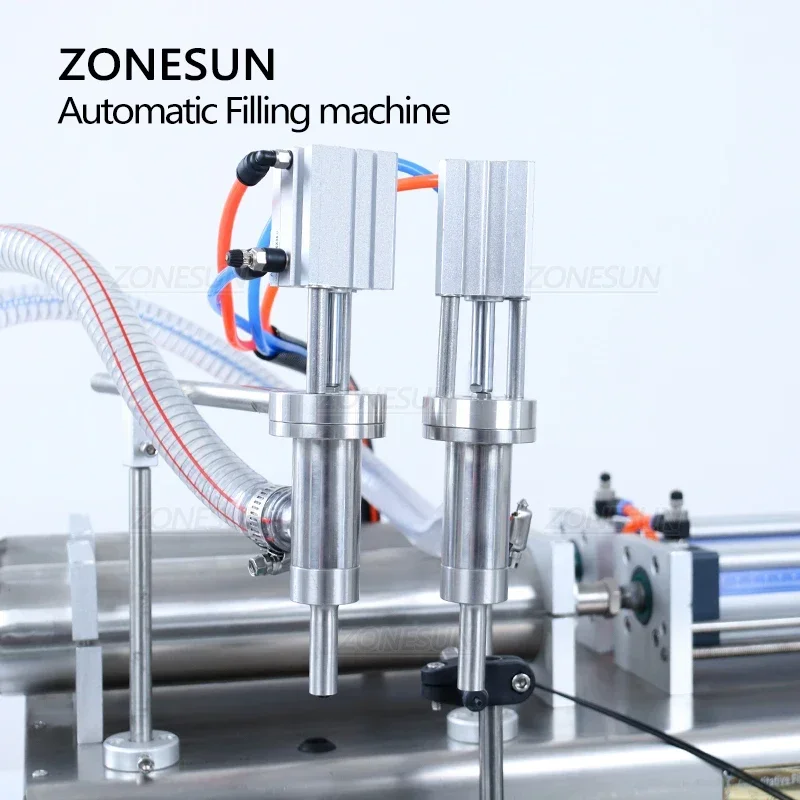 ZONESUN  ZS-DTYT2L Automatic Pneumatic Liquid Filling Machine 2 Heads Water Juice Beverage Bottle Filler with Conveyor Belt