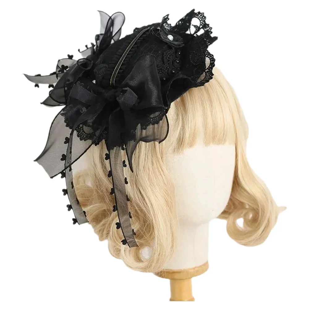 

Винтажная антикварная шляпа, черная чаепитие, формальная шляпа, аксессуар, кружевной головной убор в стиле Лолиты, вальс