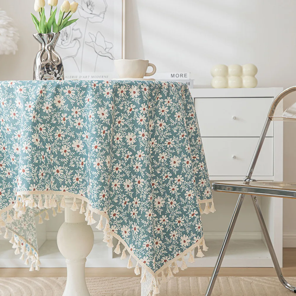 

Korean Tassel Floral Tablecloth Dresser Dining Tablemat Coffee Kitchen Decor Dustproof Country Rectangular Floral Table Cover