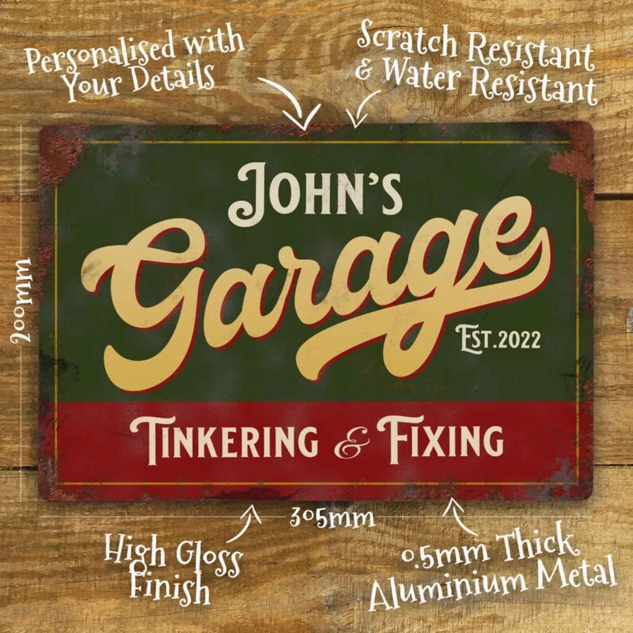 Custom Personalised Garage Metal Sign - Waterproof Aluminium Workshop Decor, Vintage Retro Wall/Door Accessory Plaque. view 2
