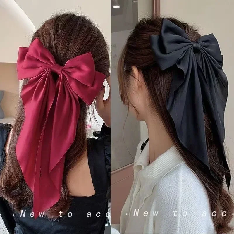 2024 New Girls Hair Claw Retro Headband with Clips Simple Solid Satin Spring Clip Hair Accessory