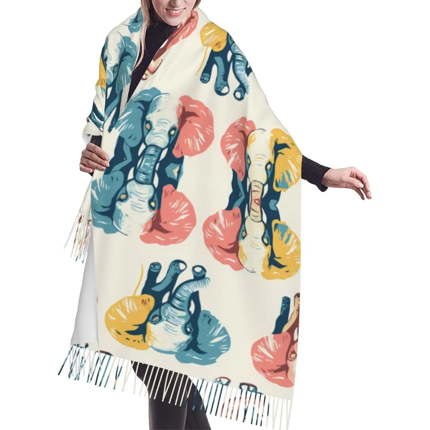 

Женский шарф с бахромой и принтом без правила, мягкая длинная шаль с запахом, теплый осенне-зимний модный аксессуар
