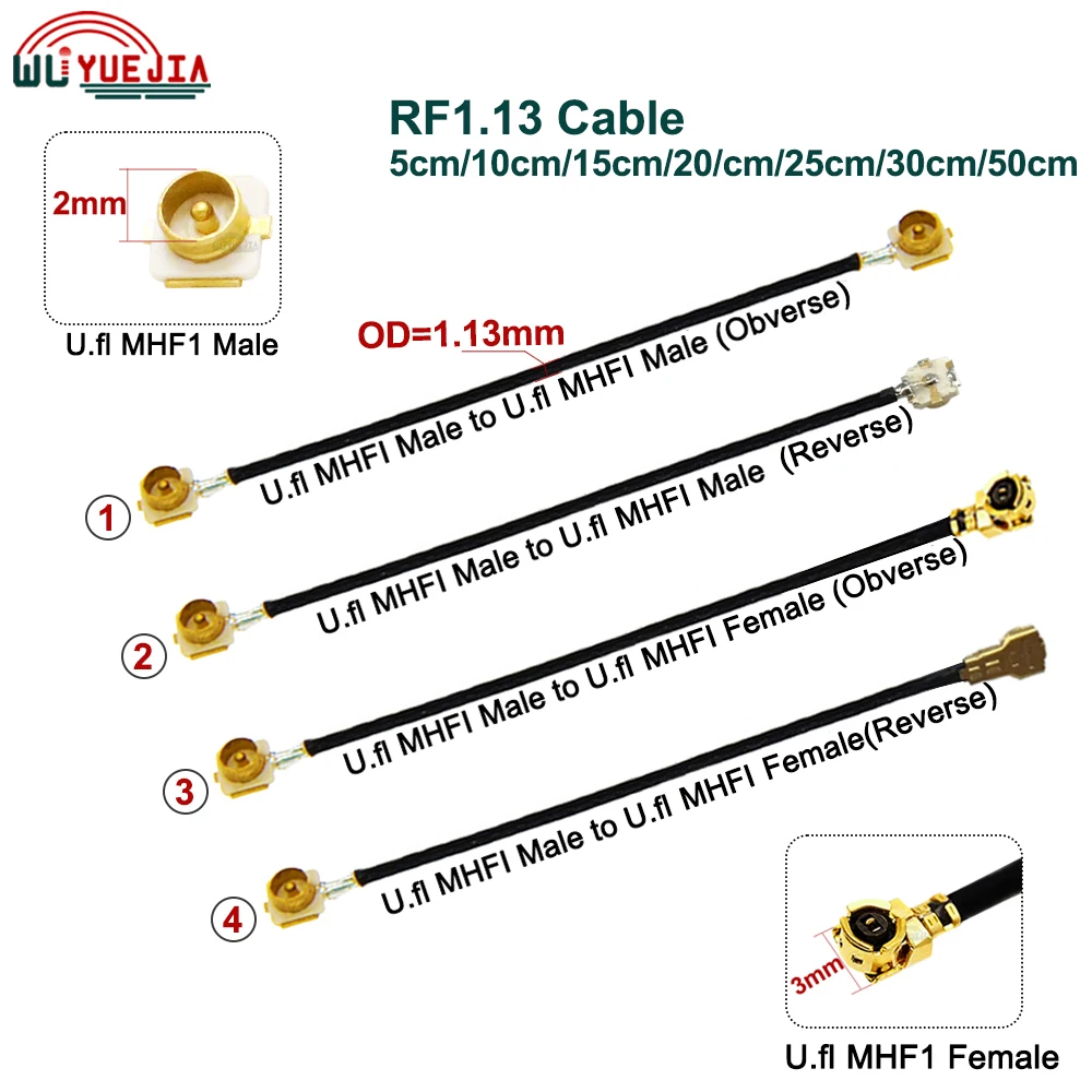 1Pcs RF1.13 Cable U.fl-MHF-1-Compatible MHF1/UFL Male Plug to Female Jack Connector 1.13 Coaxial Jumper WIFI 4G Extension Cable