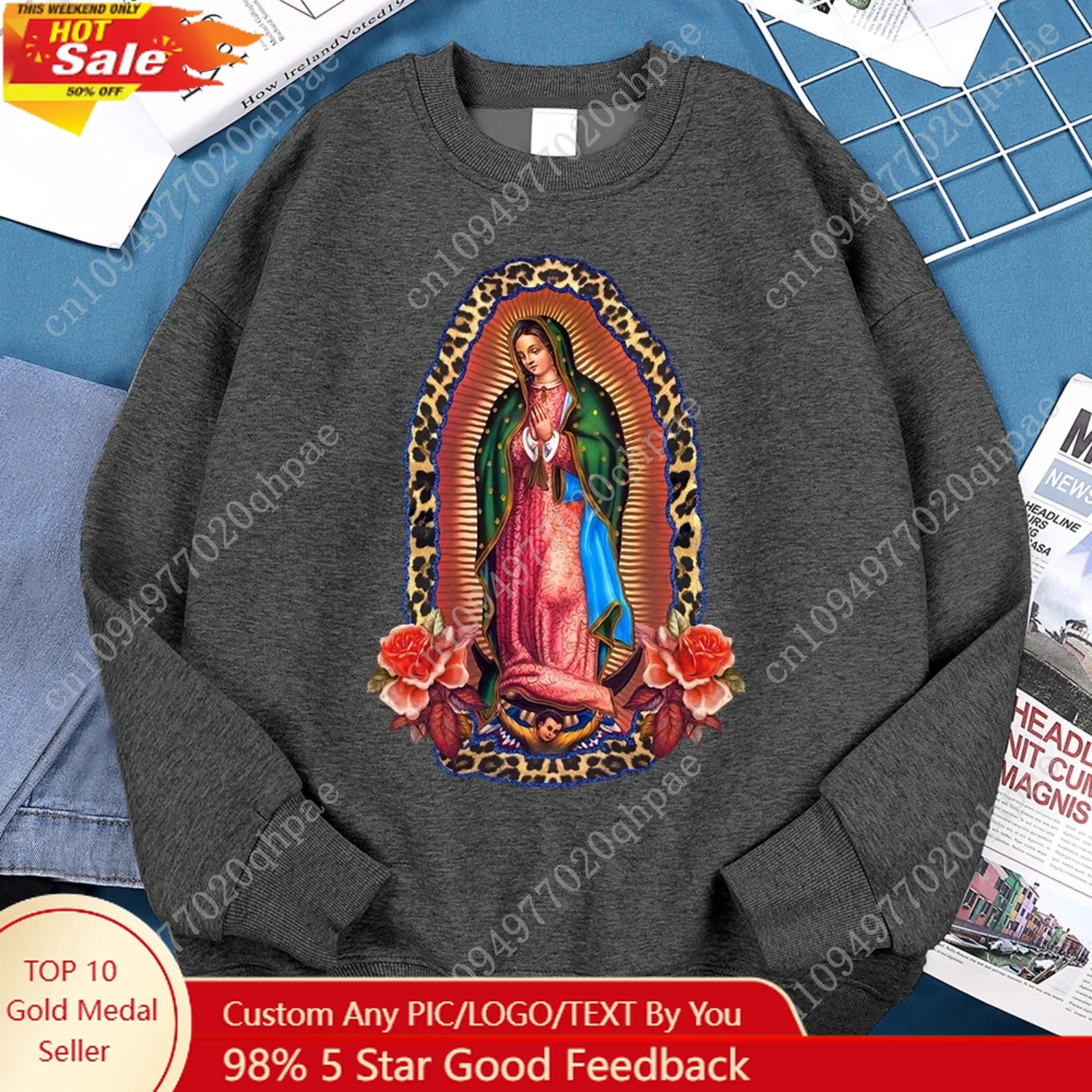 

Nuestra Señora De Guadalupe Sweatshirts Mens Creativity Loose Hoodie Cartoon Fleece Hoody Clothing Casual O-Neck Hoodie Pullover