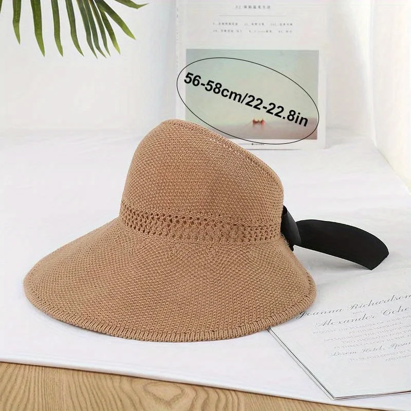 

Fashion Wide Brim Sun Hats Women Crochet Beach UV Protection Ponytail Visor Scallop Cap For Outdoor Summer Women's Hat Caps