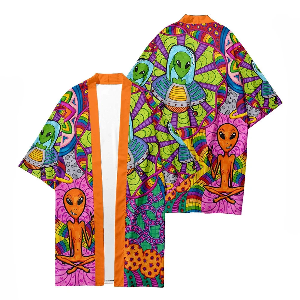 

Men's Japanese Long Kimono Cardigan Men's Samurai Costume Kimono Cartoon Pattern Kimono Shirt Yukata Jacket