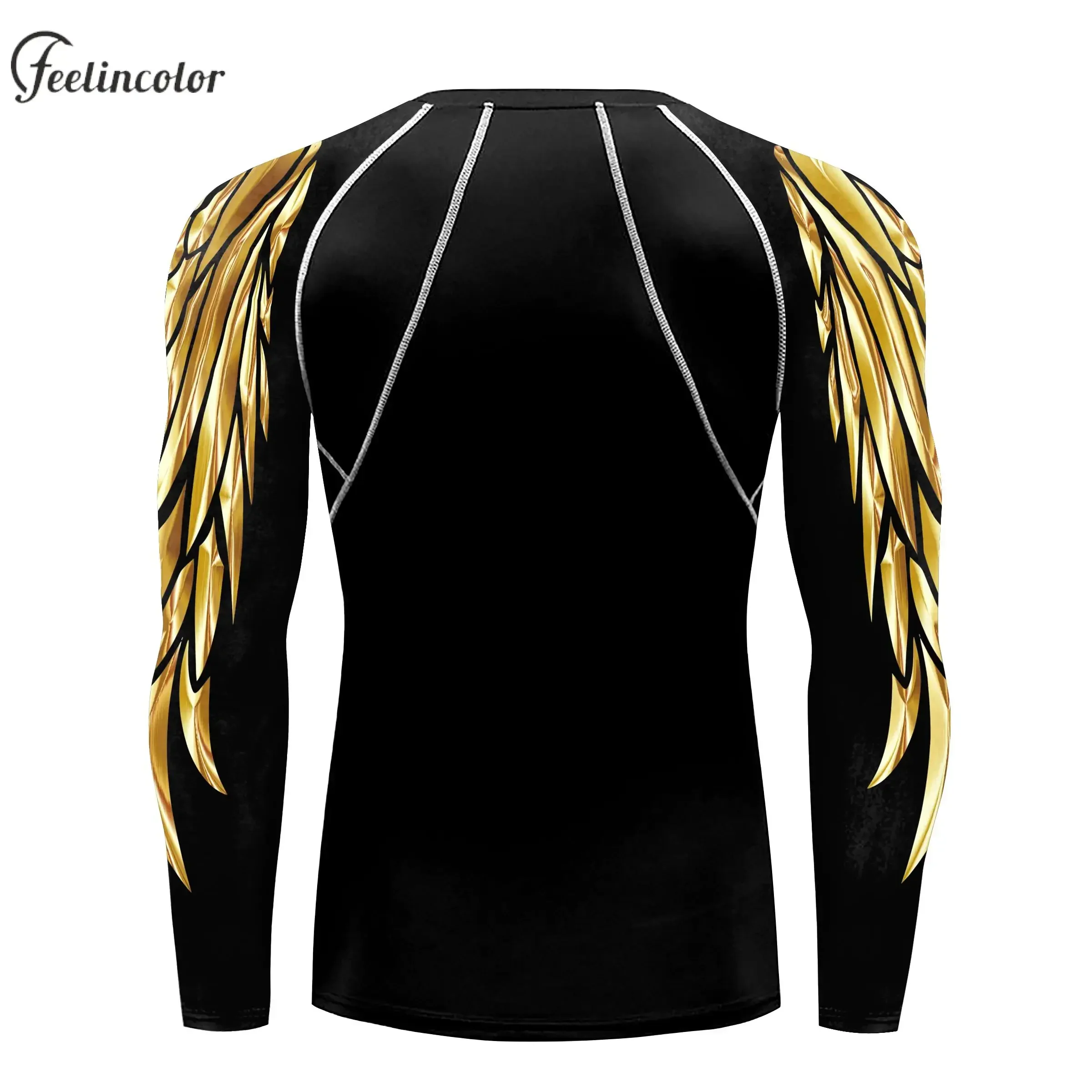 Compression Shirt for Men 3D Print Wing Graphic Tees Long Sleeve Fitness Crewneck Workout Top Quick Drying Summer Male Clothing