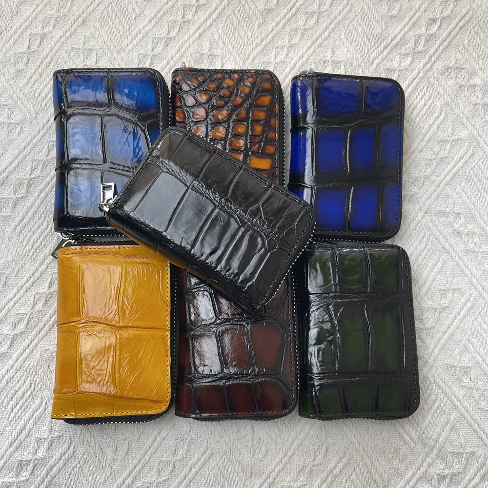 Genuine crocodile leather men's short coin purse real crocodile leather women's card bag portable storage zipper wallet