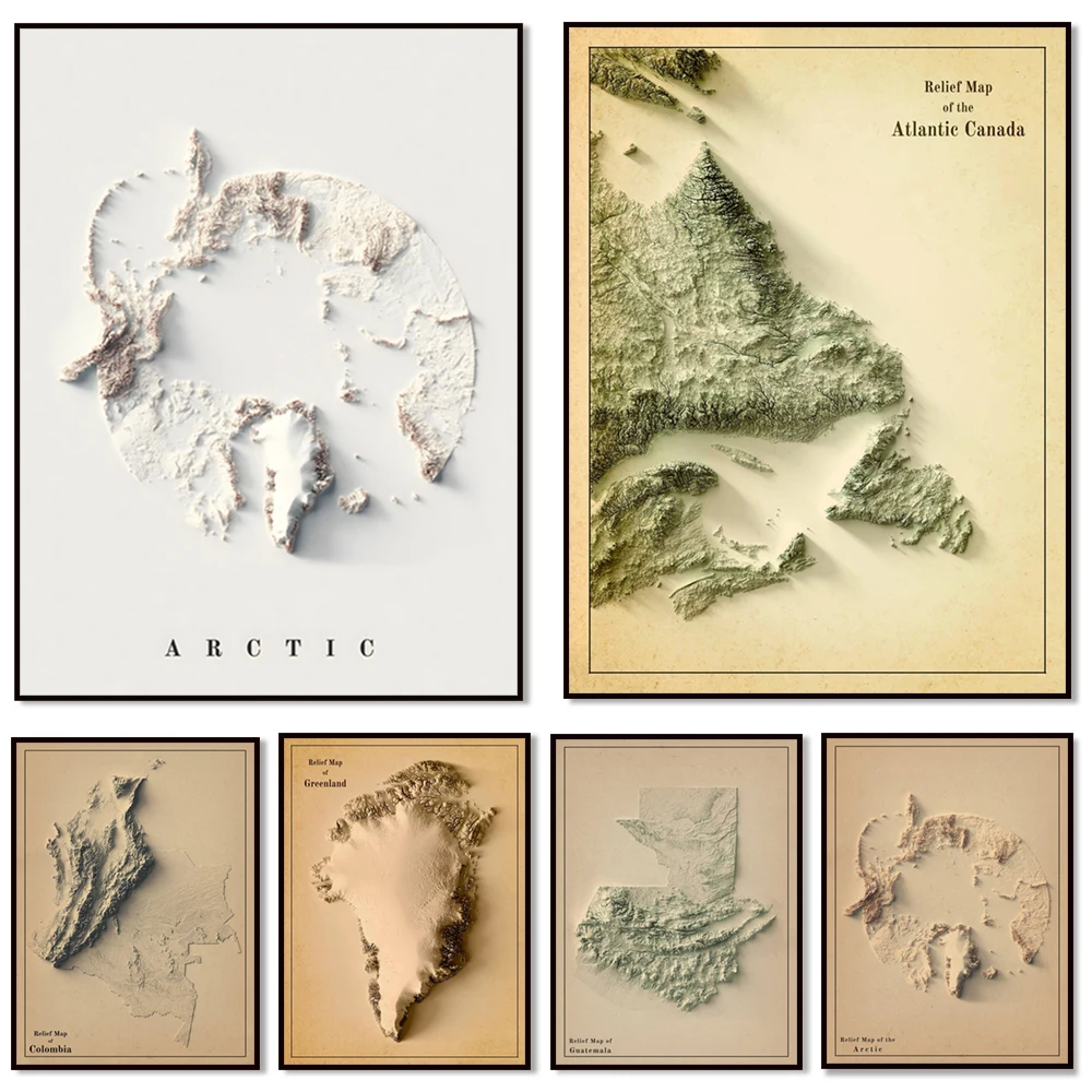Arctic Arctic Ocean, Colombia, Dominican Republic, Guatemala, Nigeria, Greenland, Hispaniola, New Brunswick, Canada map poster
