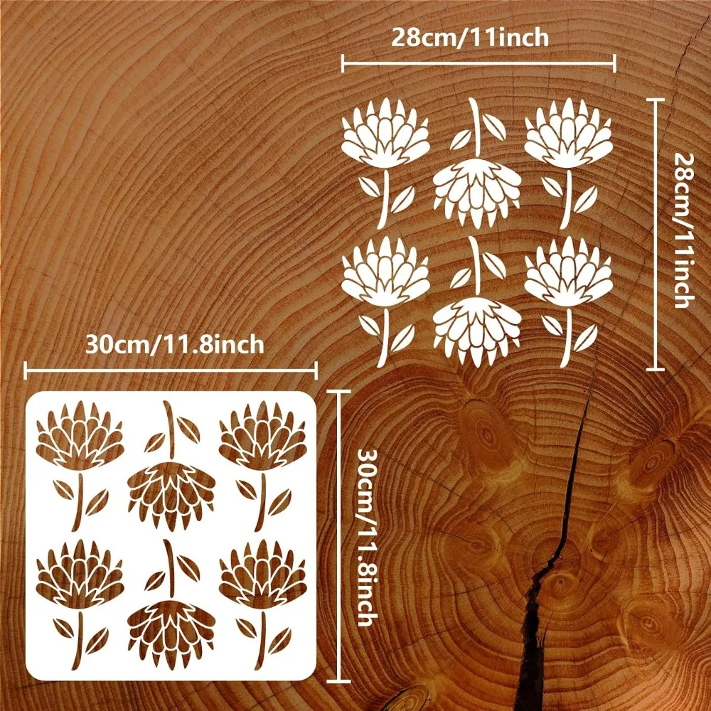 African Flower Stencil 11.8x11.8inch Reusable African Floral Drawing Template DIY Craft Flower Stencil for Wall Decoration