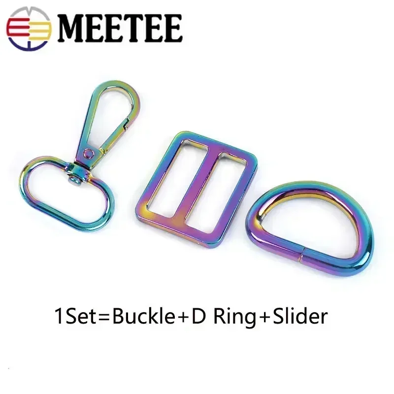 2/3Sets Metal Buckles Bag Strap Swivel Lobster Clasp D Ring Tri-glide Buckle Pet Collar Belt Adjuster Hooks DIY Accessories