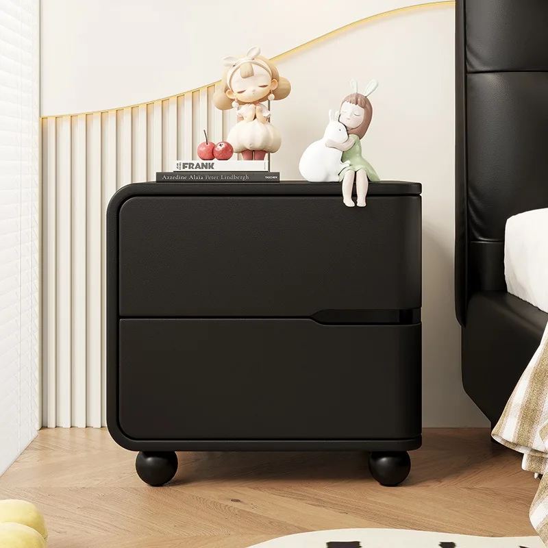 Cream wind solid wood bedside table, bedroom household small, design sense niche bedside storage cabinet