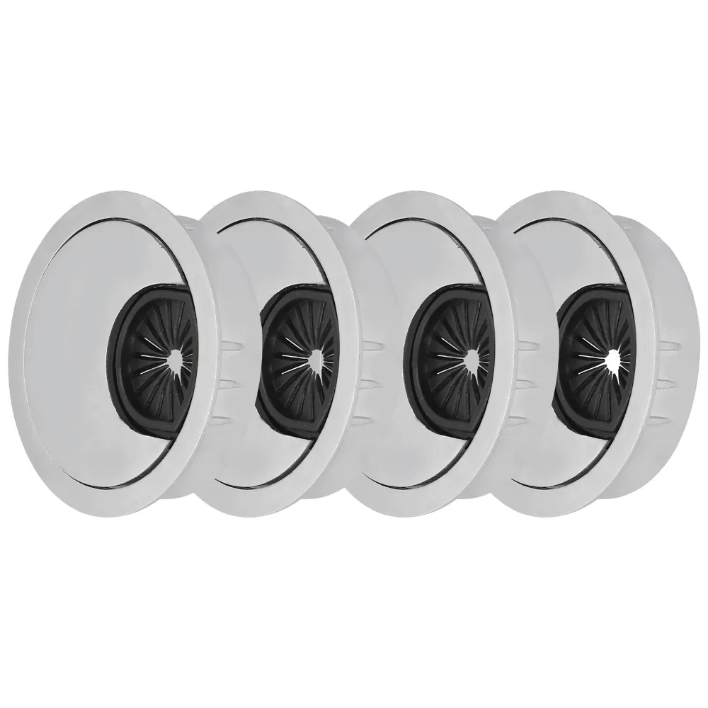 4PCS Sturdy Zinc Alloy Wire Hole Cover 2 Inch Brushed Silver Desk Cable Grommet Cable Hole Cover Desktop Organizer