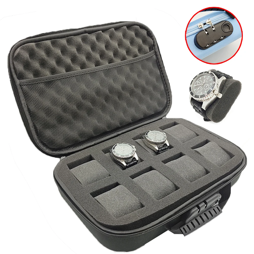 Portable Watch Storage Box With Combination Lock Watch Case Organizer Protective Safety Sponge Shockproof EVA Tool Storage Bag