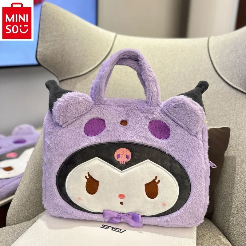 

MINISO 2025 new high-quality plush laptop handbag cute 15.6-inch 14 inch 16 student file storage briefcase